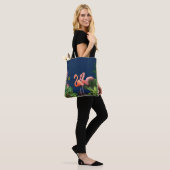 Klassieke blauwe roze flamingos Green Leaves Tote Bag (Op model)