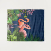 Klassieke blauwe roze flamingos Green Leaves Wandkleed (Voorkant (horizontaal))