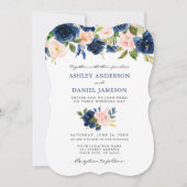 Klassieke blauwe roze Waterverf Floral Wedding Kaart (Voorkant)