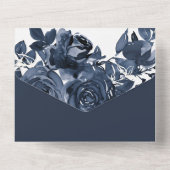 Klassieke blauwe Rozen bruiloft All In One Uitnodiging (Achterkant)