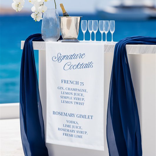 Klassieke Blauwe Script Trouwhandtekeningcocktails Spandoek