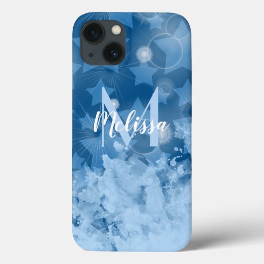 Klassieke blauwe sterren patroon Moderne monogram  Case-Mate iPhone Case (Achterkant)