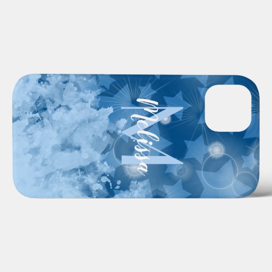 Klassieke blauwe sterren patroon Moderne monogram Case-Mate iPhone Case (Achterkant (horizontaal))