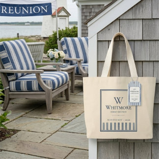 Klassieke Blauwe Streep Familiebijeenkomst Welkom Grote Tote Bag