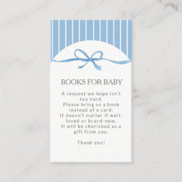 Klassieke blauwe strepen en lintboeken voor baby informatiekaartje