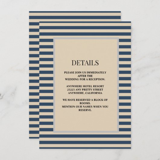 Klassieke Blauwe Strepen Ingelijste Details Bruilo Informatiekaartje (Voorkant / Achterkant)