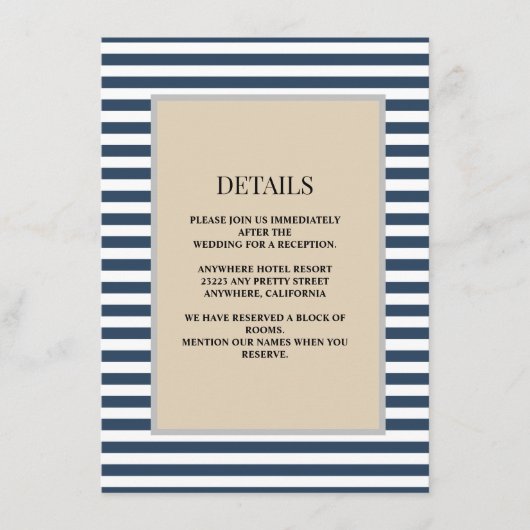 Klassieke Blauwe Strepen Ingelijste Details Bruilo Informatiekaartje (Voorkant)