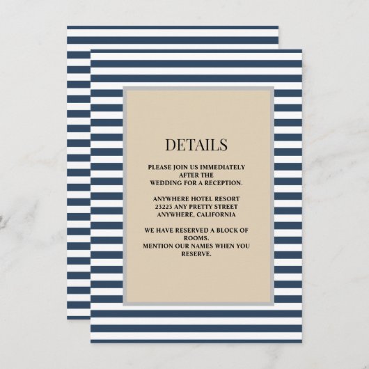 Klassieke Blauwe Strepen Ingelijste Details Bruilo Informatiekaartje (Voorkant / Achterkant)