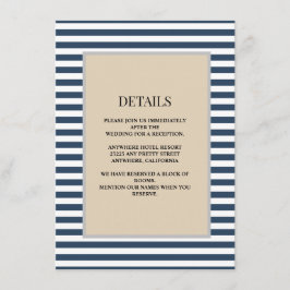 Klassieke Blauwe Strepen Ingelijste Details Bruilo Informatiekaartje