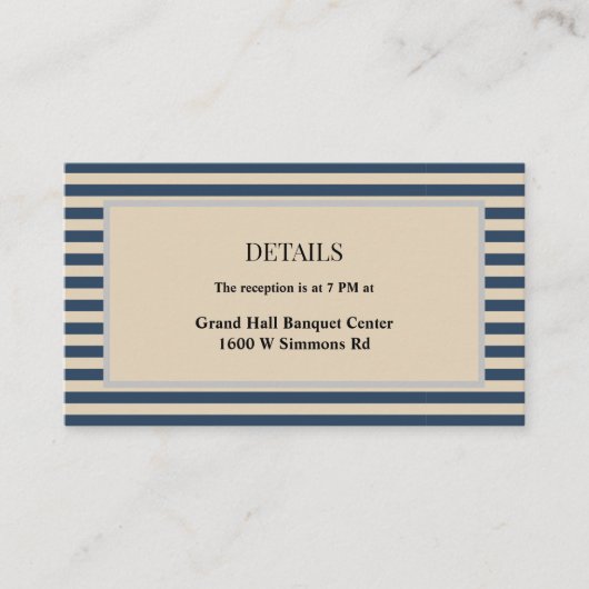 Klassieke Blauwe Strepen Ingelijste Details Bruilo Informatiekaartje (Voorkant)