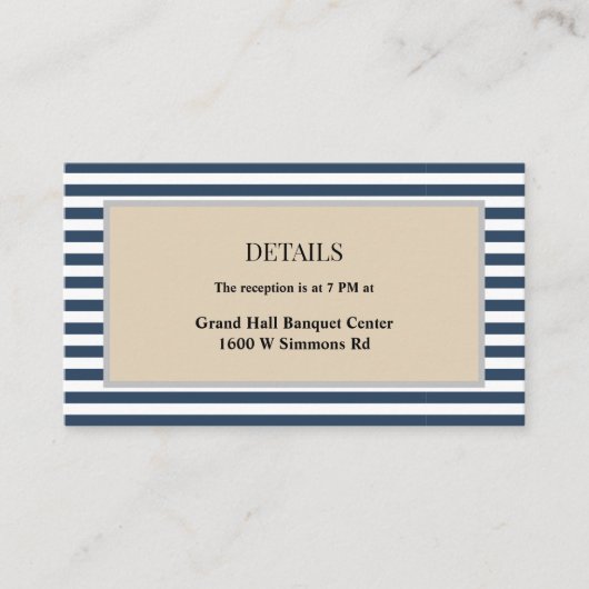 Klassieke Blauwe Strepen Ingelijste Details Bruilo Informatiekaartje (Voorkant)