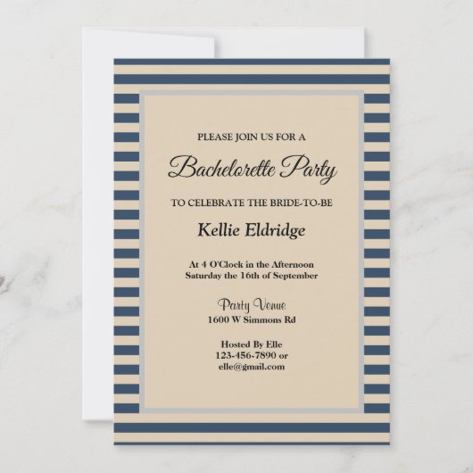 Klassieke blauwe strepen met omhuld Bachelorette Kaart (Voorkant)