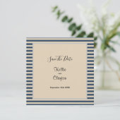 Klassieke blauwe strepen omlijst trouwfeest save the date (Staand voorkant)