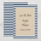 Klassieke blauwe strepen omlijst trouwfeest save the date (Voorkant / Achterkant)