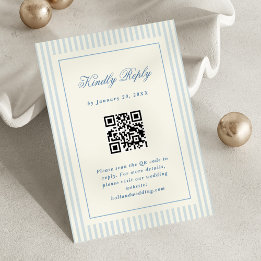 Klassieke Blauwe Strepen RSVP Online QR Code Kaartje