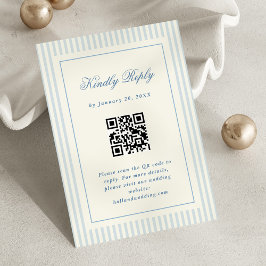 Klassieke Blauwe Strepen RSVP Online QR Code Kaartje