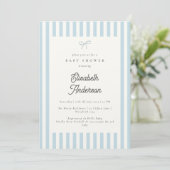 Klassieke blauwe strepen vintage babyshower uitnod kaart (Staand voorkant)