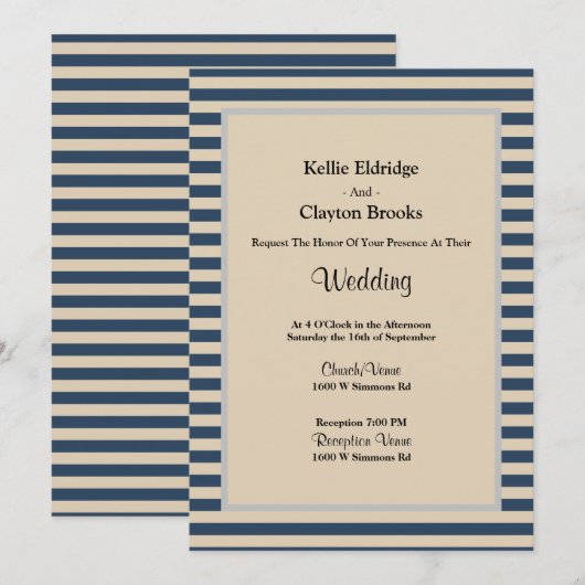 Klassieke blauwe strepes omhuld huwelijk kaart (Voorkant / Achterkant)