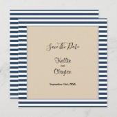 Klassieke blauwe strepes omhuld huwelijk save the date (Voorkant / Achterkant)
