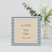 Klassieke blauwe strepes omhuld huwelijk save the date (Staand voorkant)