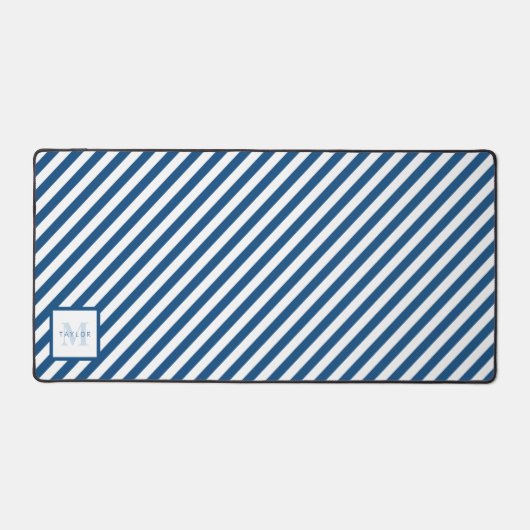 Klassieke blauwe stripesemonogram bureaumat (Voorkant)