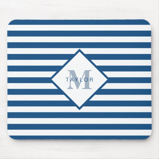 Klassieke blauwe stripesemonogram muismat (Voorkant)