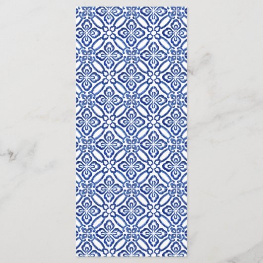 Klassieke Blauwe Tegel Citrus Sinaasappels Trouw B Menu (Achterkant)