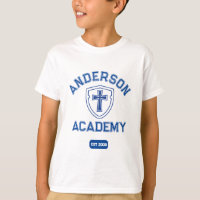 Klassieke blauwe tekst kruis en schild Homeschool