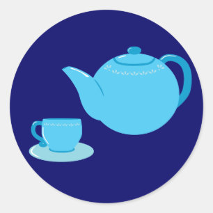 Klassieke blauwe theepot ronde sticker