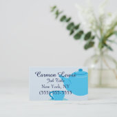 Klassieke blauwe theepot visitekaartje (Staand voorkant)