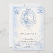 Klassieke Blauwe Toile Baby Shower Kaart (Voorkant)