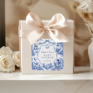 Klassieke blauwe toile teddybeer babyshower sticke vierkante sticker