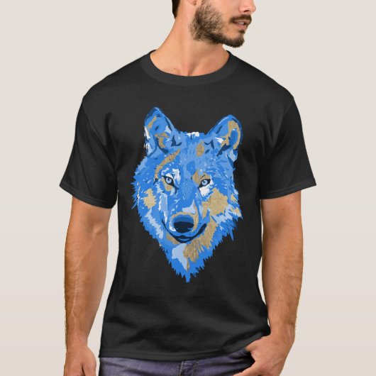 Klassieke blauwe waterverf splatten wolf t-shirt (Voorkant)