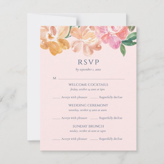 Klassieke blauwe Waterverf Vloeiend multi-event hu RSVP Kaartje (Voorkant)