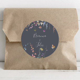 Klassieke blauwe wilde bloem bruiloft enveloppe ze ronde sticker
