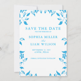 klassieke blauwe wilde bloemen trouw save the date kaart