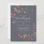 Klassieke blauwe wilde flora bruiloft van uitnodig kaart (Voorkant)