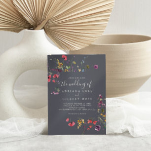 Klassieke blauwe wilde flora bruiloft van uitnodig kaart