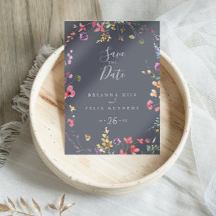 Klassieke Blauwe Wilde Floral sparen de Datum Briefkaart