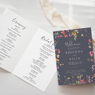 Klassieke blauwe wilde Floral vouwde bruiloft Programma