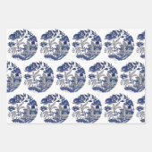 Klassieke Blauwe Wilde Scene Stripe & Birds Inpakpapier Vel (Voorkant)