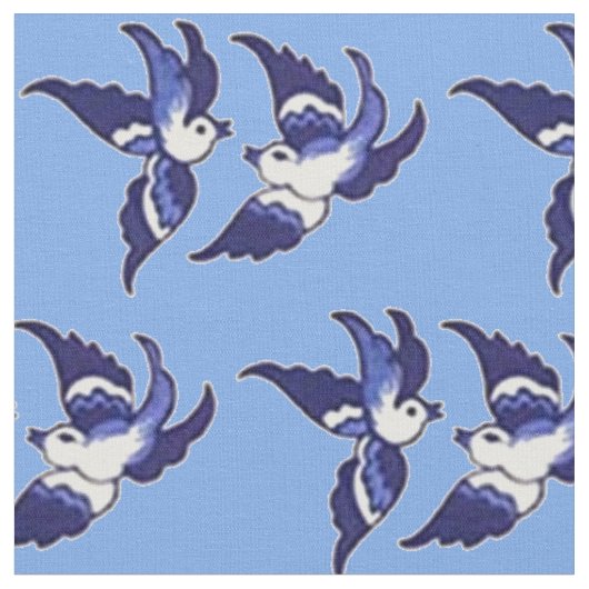 Klassieke blauwe wilde vogels Design v2 Stof (Close Up)