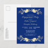 Klassieke Blauwe Winter Floral Engagement Party In Uitnodiging Briefkaart (Voorkant / Achterkant)