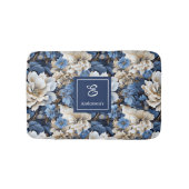 Klassieke Blauwe Witte Bloemen Aangepaste Naam Bad Badmat (Voorkant)