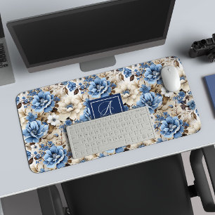 Klassieke Blauwe Witte Bloemen Aangepaste Naam Bur Bureaumat