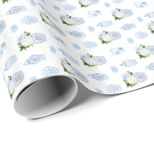 Klassieke blauwe witte bloemen en gember kruik aar cadeaupapier (Rol Hoek)