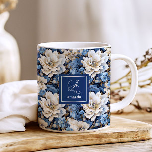 Klassieke Blauwe Witte Bloemen Op Maat Gemaakte Ko Koffiemok