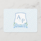 Klassieke Blauwe Witte Bruiloft Crest Maaltijd Keu Informatiekaartje (Achterkant)