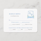 Klassieke Blauwe Witte Bruiloft Crest Maaltijd Keu Informatiekaartje (Voorkant)