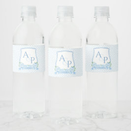 Klassieke Blauwe Witte Hydrangea Bruiloft Crest Pa Waterfles Etiket